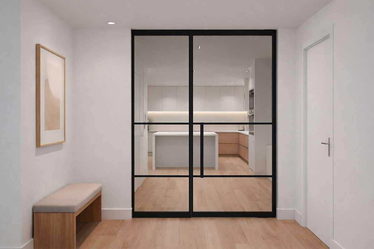 Glastür mit schwarzem Rahmen